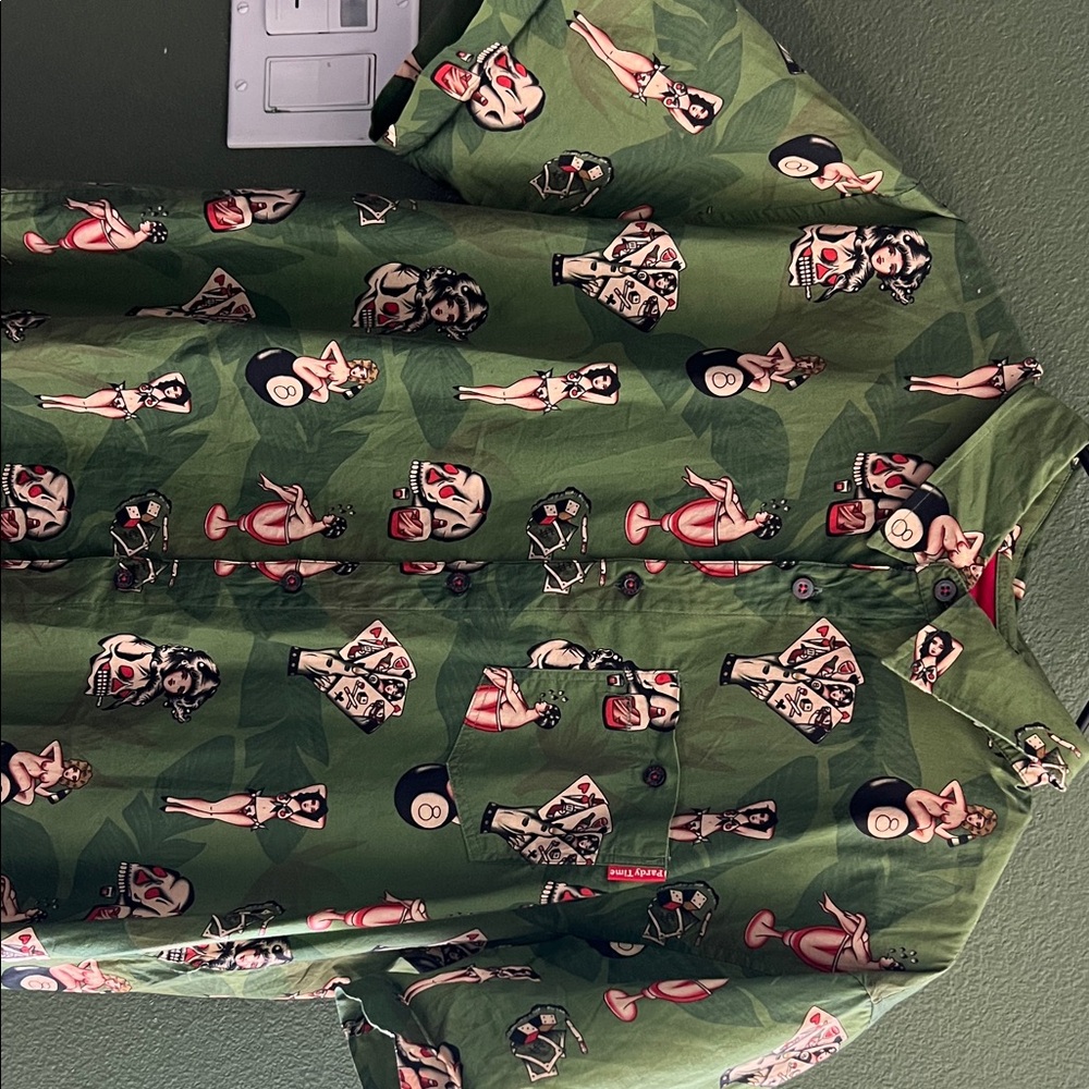 Green Patterned Casual Button Down Shirt